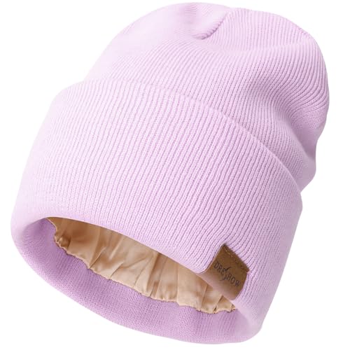 DRESHOW Beanie Mütze für Damen Herren Warme Wintermütze mit Weichem Satin Gefütterte Unisex Dehnbar Mütze mit Bündchen Strickmütze von DRESHOW