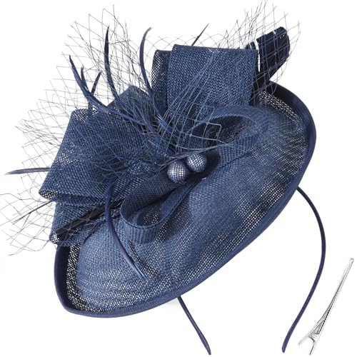 DRESHOW Blume mit Einzelnem Pfeil Feder Fascinators Hut Stirnband und Eine Gegabelte Clip Braut Kopfbedeckung Derby Fascinator Pillbox Hut Kopfschmuck für Mädchen & Damen von DRESHOW