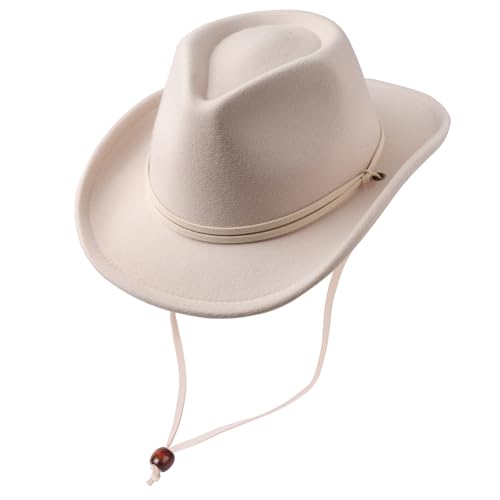 DRESHOW Cowboyhut Kinder Jungen Mädchen Fedora Hut Western mit Schnalle Gürtel Retro Panama Hüte mit Wind Lanyard Unisex Aufgerollte Mützen 4-12 Jahre von DRESHOW