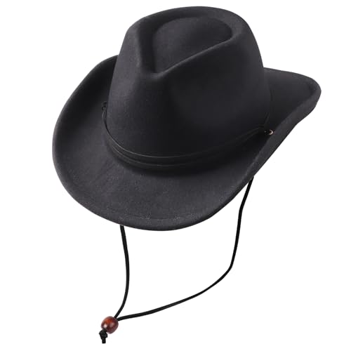 DRESHOW Cowboyhut Kinder Jungen Mädchen Fedora Hut Western mit Schnalle Gürtel Retro Panama Hüte mit Wind Lanyard Unisex Aufgerollte Mützen 4-12 Jahre von DRESHOW