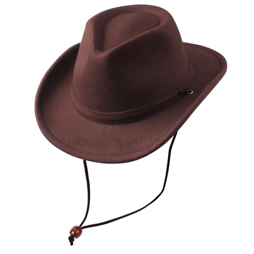 DRESHOW Cowboyhut Kinder Jungen Mädchen Fedora Hut Western mit Schnalle Gürtel Retro Panama Hüte mit Wind Lanyard Unisex Aufgerollte Mützen 4-12 Jahre von DRESHOW