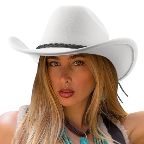 DRESHOW Cowboyhut für Damen & Herren Viehzüchter Western Fedora Filzhut Cowgirlhut mit Breite Krempe und Schnallengürtel Unisex Aufrollbare Krempe Hut von DRESHOW