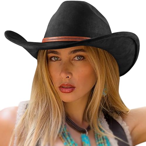DRESHOW Cowboyhut für Damen & Herren Western Cowboyhut Cowgirlhut mit Breite Krempe und Schnallengürtel Unisex Aufrollbare Krempe Hut von DRESHOW
