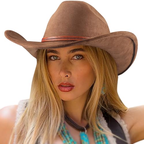 DRESHOW Cowboyhut für Damen & Herren Western Cowboyhut Cowgirlhut mit Breite Krempe und Schnallengürtel Unisex Aufrollbare Krempe Hut von DRESHOW
