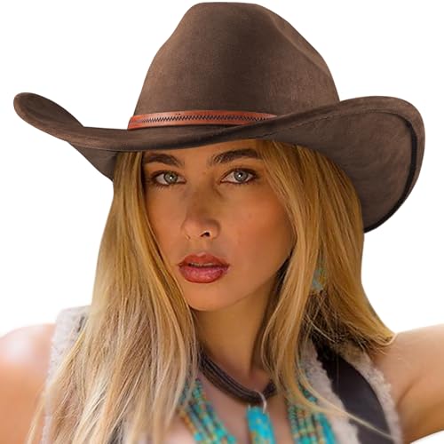 DRESHOW Cowboyhut für Damen & Herren Western Cowboyhut Cowgirlhut mit Breite Krempe und Schnallengürtel Unisex Aufrollbare Krempe Hut von DRESHOW