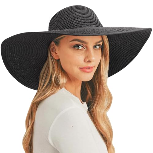 DRESHOW Damen Breit Krempe Strohhut Faltbar Schutz Strandhut Elegant Sommer Hut Sonnenhüte UPF 50+ von DRESHOW