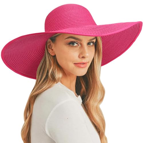 DRESHOW Damen Breit Krempe Strohhut Faltbar Schutz Strandhut Elegant Sommer Hut Sonnenhüte UPF 50+ von DRESHOW