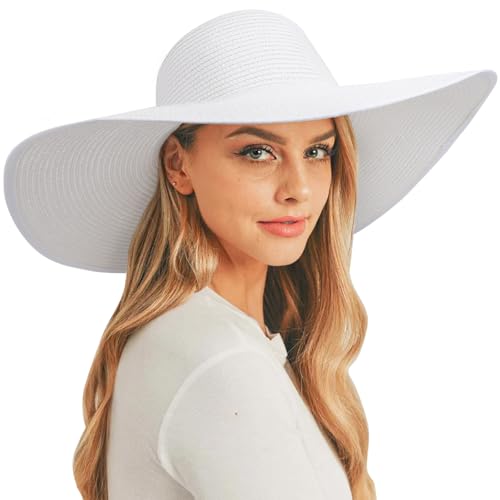 DRESHOW Damen Breit Krempe Strohhut Faltbar Schutz Strandhut Elegant Sommer Hut Sonnenhüte UPF 50+ von DRESHOW