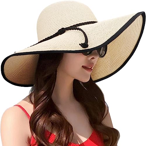 DRESHOW Damen Breit Krempe Strohhut Faltbar Schutz Strandhut Elegant Sommer Hut Sonnenhüte UPF 50+ von DRESHOW