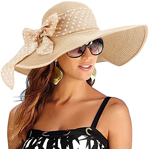 DRESHOW Damen Breit Krempe Strohhut Faltbar Schutz Strandhut Elegant Sommer Hut Sonnenhüte UPF 50+ von DRESHOW