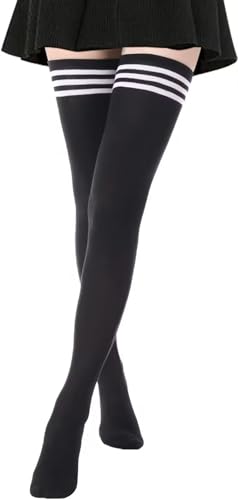 DRESHOW Damen Extra Lange Socken Überknie Lange Kniestrümpfe Overknee Strümpfe Retro Schüler Überknie Strick Socken von DRESHOW