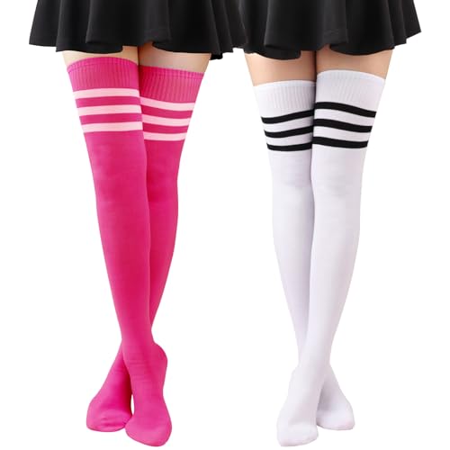 DRESHOW Damen Extra Lange Socken Überknie Lange Kniestrümpfe Overknee Strümpfe Retro Schüler Überknie Strick Socken von DRESHOW