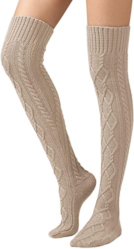 DRESHOW Damen Kabelstrick Overknee Stiefel Socken Lange Winterstrümpfe Beinwärmer von DRESHOW