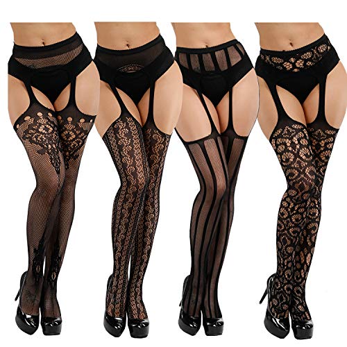 DRESHOW 4 Paar Sexy Strümpfe Strumpfhosen Netzstrumpfhosen Netzstrümpfe Hohe Taille Fischernetz Strumpfhosen für Damen von DRESHOW