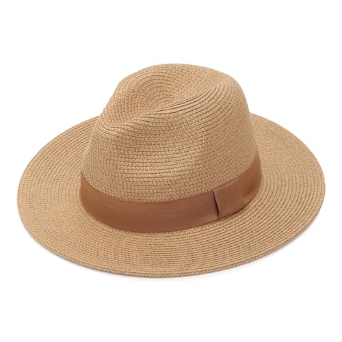 DRESHOW Damen Panama Hut Breiter Krempe Stroh Sommer Fedora Strohhut Panama Aufrollen Hut Strand Rollbar UV Sonnenhut UPF 50 + von DRESHOW
