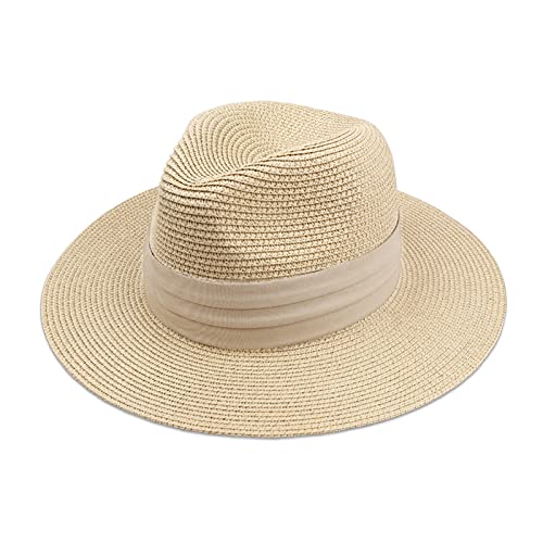 DRESHOW Damen Panama Hut Breiter Krempe Stroh Sommer Fedora Strohhut Panama Aufrollen Hut Strand Rollbar UV Sonnenhut UPF 50 + von DRESHOW