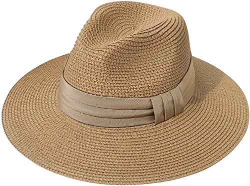 DRESHOW Damen Panama Hut Breiter Krempe Stroh Sommer Fedora Strohhut Panama Aufrollen Hut Strand Rollbar UV Sonnenhut UPF 50 + von DRESHOW