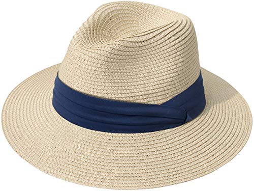 DRESHOW Damen Panama Hut Breiter Krempe Stroh Sommer Fedora Strohhut Panama Aufrollen Hut Strand Rollbar UV Sonnenhut UPF 50 + von DRESHOW
