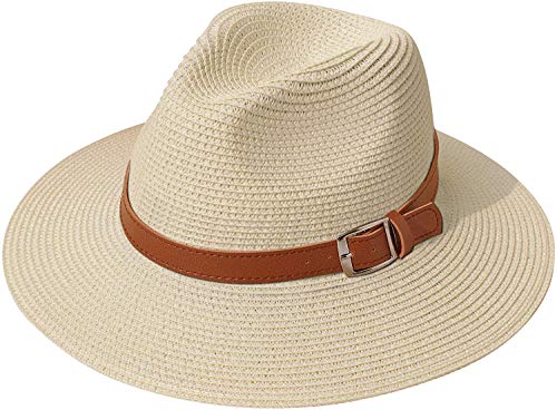 DRESHOW Damen Panama Hut Breiter Krempe Stroh Sommer Fedora Strohhut Panama Aufrollen Hut Strand Rollbar UV Sonnenhut UPF 50 + von DRESHOW