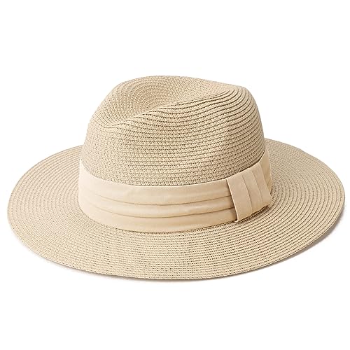 DRESHOW Damen Panama Hut Breiter Krempe Stroh Sommer Fedora Strohhut Panama Aufrollen Hut Strand Rollbar UV Sonnenhut UPF 50 + von DRESHOW