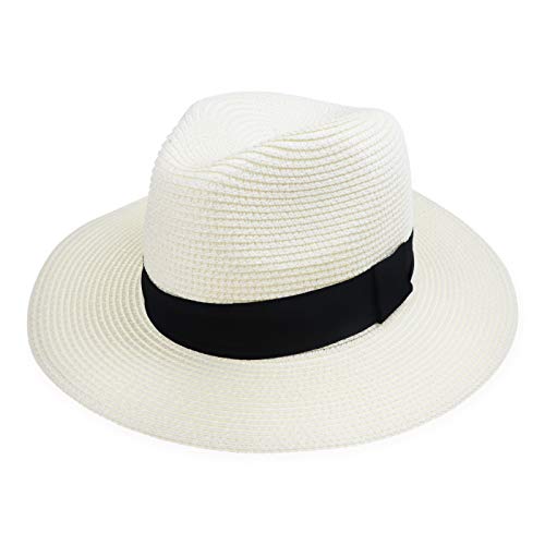 DRESHOW Damen Panama Hut Breiter Krempe Stroh Sommer Fedora Strohhut Panama Aufrollen Hut Strand Rollbar UV Sonnenhut UPF 50 + von DRESHOW