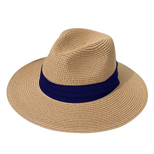 DRESHOW Damen Panama Hut Breiter Krempe Stroh Sommer Fedora Strohhut Panama Aufrollen Hut Strand Rollbar UV Sonnenhut UPF 50 + von DRESHOW
