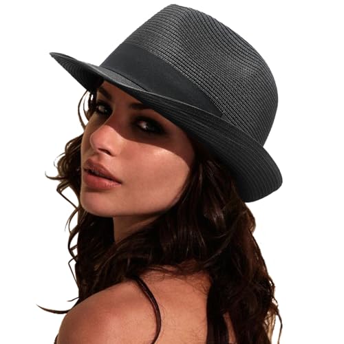 DRESHOW Damen Panama Hut Breiter Krempe Stroh Sommer Fedora Strohhut Panama Aufrollen Hut Strand Rollbar UV Sonnenhut UPF 50 + DRESHOW Damen Panama Hut Breiter Krempe Stroh Sommer Fedora Strohhut Panama Aufrollen Hut Strand Rollbar UV Sonnenhut UPF 50 + von DRESHOW