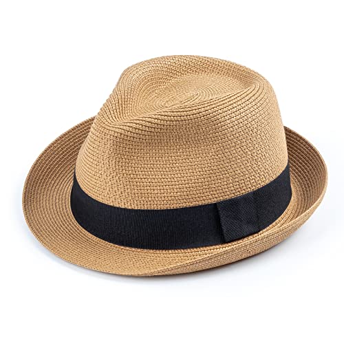 DRESHOW Damen Panama Hut Breiter Krempe Stroh Sommer Fedora Strohhut Panama Aufrollen Hut Strand Rollbar UV Sonnenhut UPF 50 + von DRESHOW