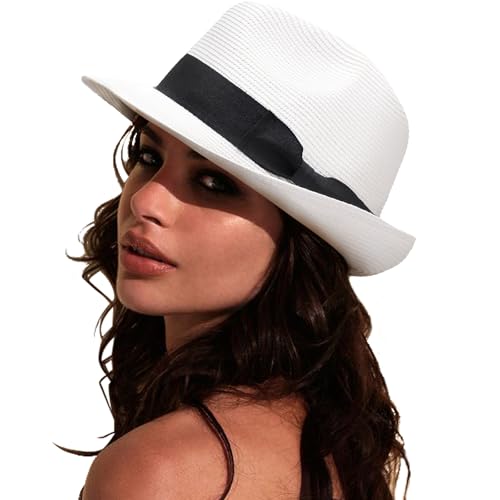 DRESHOW Damen Panama Hut Breiter Krempe Stroh Sommer Fedora Strohhut Panama Aufrollen Hut Strand Rollbar UV Sonnenhut UPF 50 + DRESHOW Damen Panama Hut Breiter Krempe Stroh Sommer Fedora Strohhut Panama Aufrollen Hut Strand Rollbar UV Sonnenhut UPF 50 + von DRESHOW