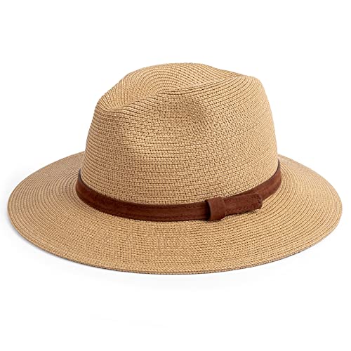 DRESHOW Damen Panama Hut Breiter Krempe Stroh Sommer Fedora Strohhut Panama Aufrollen Hut Strand Rollbar UV Sonnenhut UPF 50 + von DRESHOW