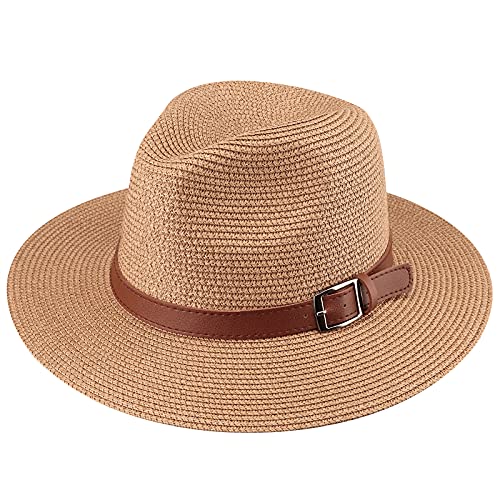 DRESHOW Damen Panama Hut Fedora Strand Sonnenhut Breiter Rand Stroh Aufrollen Hut UPF 50+ von DRESHOW