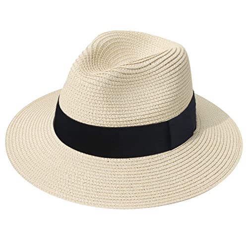 DRESHOW Damen Panama Hut Fedora Strand Sonnenhut Breiter Rand Stroh Aufrollen Hut UPF 50+ von DRESHOW