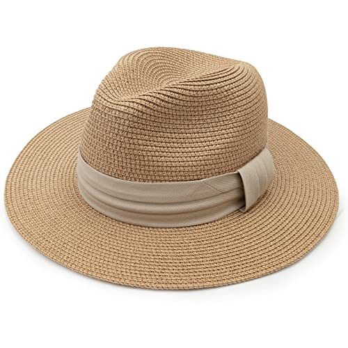 DRESHOW Damen Panama Hut Fedora Strand Sonnenhut Breiter Rand Stroh Aufrollen Hut UPF 50+ von DRESHOW