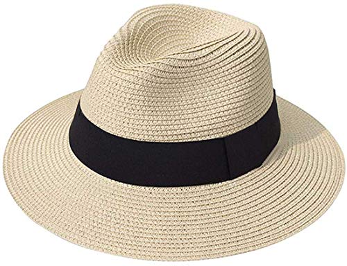DRESHOW Damen Panama Hut Fedora Strand Sonnenhut Breiter Rand Stroh Aufrollen Hut UPF 50+ von DRESHOW