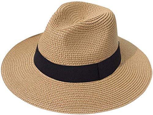 DRESHOW Damen Panama Hut Fedora Strand Sonnenhut Breiter Rand Stroh Aufrollen Hut UPF 50+ von DRESHOW