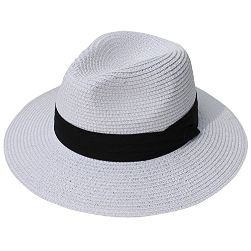 DRESHOW Damen Panama Hut Fedora Strand Sonnenhut Breiter Rand Stroh Aufrollen Hut UPF 50+ von DRESHOW