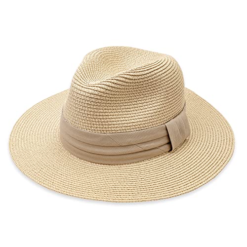DRESHOW Damen Panama Hut Fedora Strand Sonnenhut Breiter Rand Stroh Aufrollen Hut UPF 50+ von DRESHOW