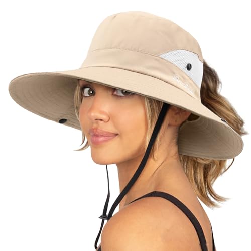 DRESHOW Damen Sonnenhut Outdoor UV-Schutz Hut faltbar Mesh breite Krempe Angeln Pferdeschwanz Strand Eimer Hüte DRESHOW Damen Sonnenhut Outdoor UV-Schutz Hut faltbar Mesh breite Krempe Angeln Pferdeschwanz Strand Eimer Hüte von DRESHOW