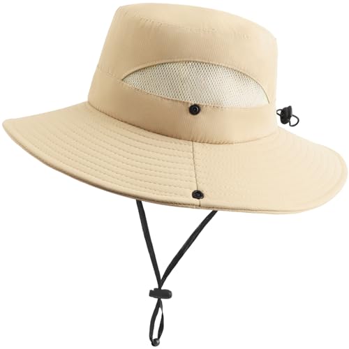 DRESHOW Damen Sonnenhut UV Schutz Hut Faltbar Mesh Breite Krempe Angeln Pferdeschwanz Sommerhüte Strand Eimer Hüte von DRESHOW