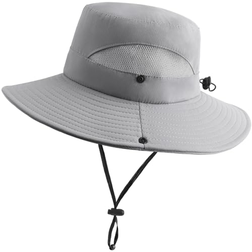 DRESHOW Damen Sonnenhut UV Schutz Hut Faltbar Mesh Breite Krempe Angeln Pferdeschwanz Sommerhüte Strand Eimer Hüte von DRESHOW