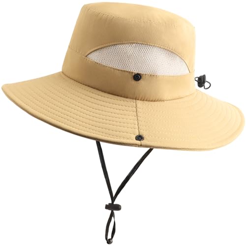 DRESHOW Damen Sonnenhut UV Schutz Hut Faltbar Mesh Breite Krempe Angeln Pferdeschwanz Sommerhüte Strand Eimer Hüte von DRESHOW