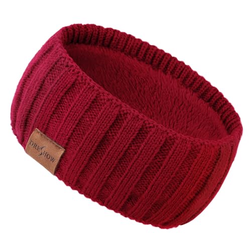 DRESHOW Damen Warm Gestricktes Stirnband Winter Ohrenwärmer Elastische Gehäkelte Kopfwickel Dickes Fleecefutter Haarbänder von DRESHOW
