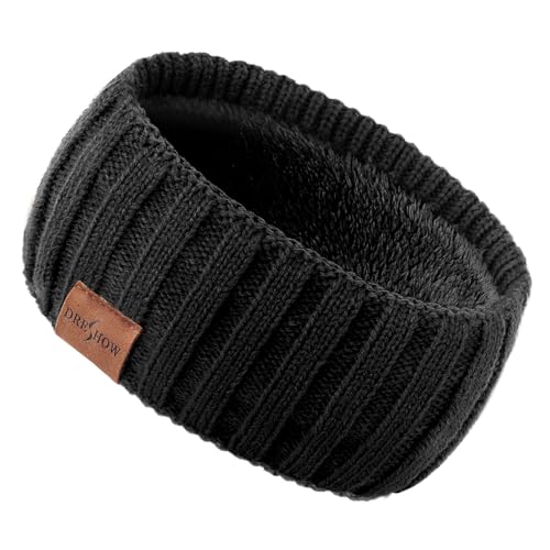 DRESHOW Damen Warm Gestricktes Stirnband Winter Ohrenwärmer Elastische Gehäkelte Kopfwickel Dickes Fleecefutter Haarbänder von DRESHOW