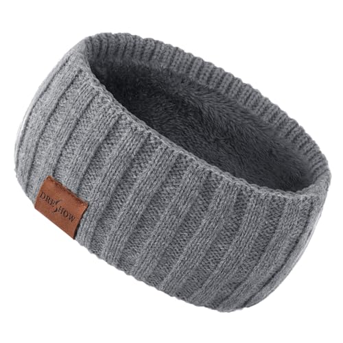 DRESHOW Damen Warm Gestricktes Stirnband Winter Ohrenwärmer Elastische Gehäkelte Kopfwickel Dickes Fleecefutter Haarbänder von DRESHOW
