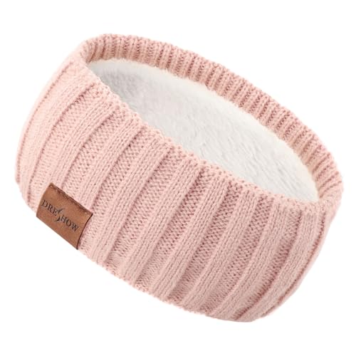 DRESHOW Damen Warm Gestricktes Stirnband Winter Ohrenwärmer Elastische Gehäkelte Kopfwickel Dickes Fleecefutter Haarbänder von DRESHOW