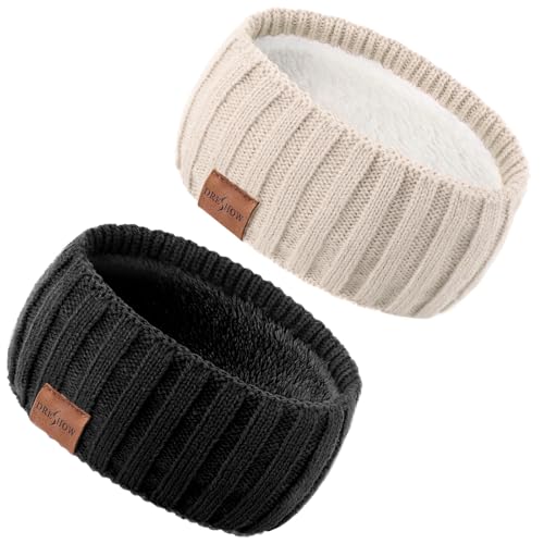 DRESHOW Damen Warm Gestricktes Stirnband Winter Ohrenwärmer Elastische Gehäkelte Kopfwickel Dickes Fleecefutter Haarbänder von DRESHOW