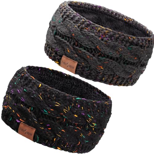 DRESHOW Damen Warm Gestricktes Stirnband Winter Ohrenwärmer Elastische Gehäkelte Kopfwickel Dickes Fleecefutter Haarbänder von DRESHOW