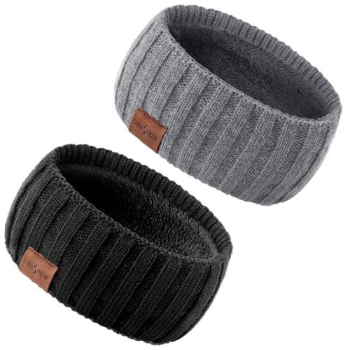 DRESHOW Damen Warm Gestricktes Stirnband Winter Ohrenwärmer Elastische Gehäkelte Kopfwickel Dickes Fleecefutter Haarbänder von DRESHOW