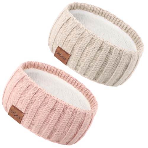 DRESHOW Damen Warm Gestricktes Stirnband Winter Ohrenwärmer Elastische Gehäkelte Kopfwickel Dickes Fleecefutter Haarbänder von DRESHOW