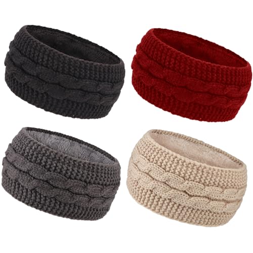 DRESHOW Damen Warm Gestricktes Stirnband Winter Ohrenwärmer Elastische Gehäkelte Kopfwickel Dickes Fleecefutter Haarbänder von DRESHOW